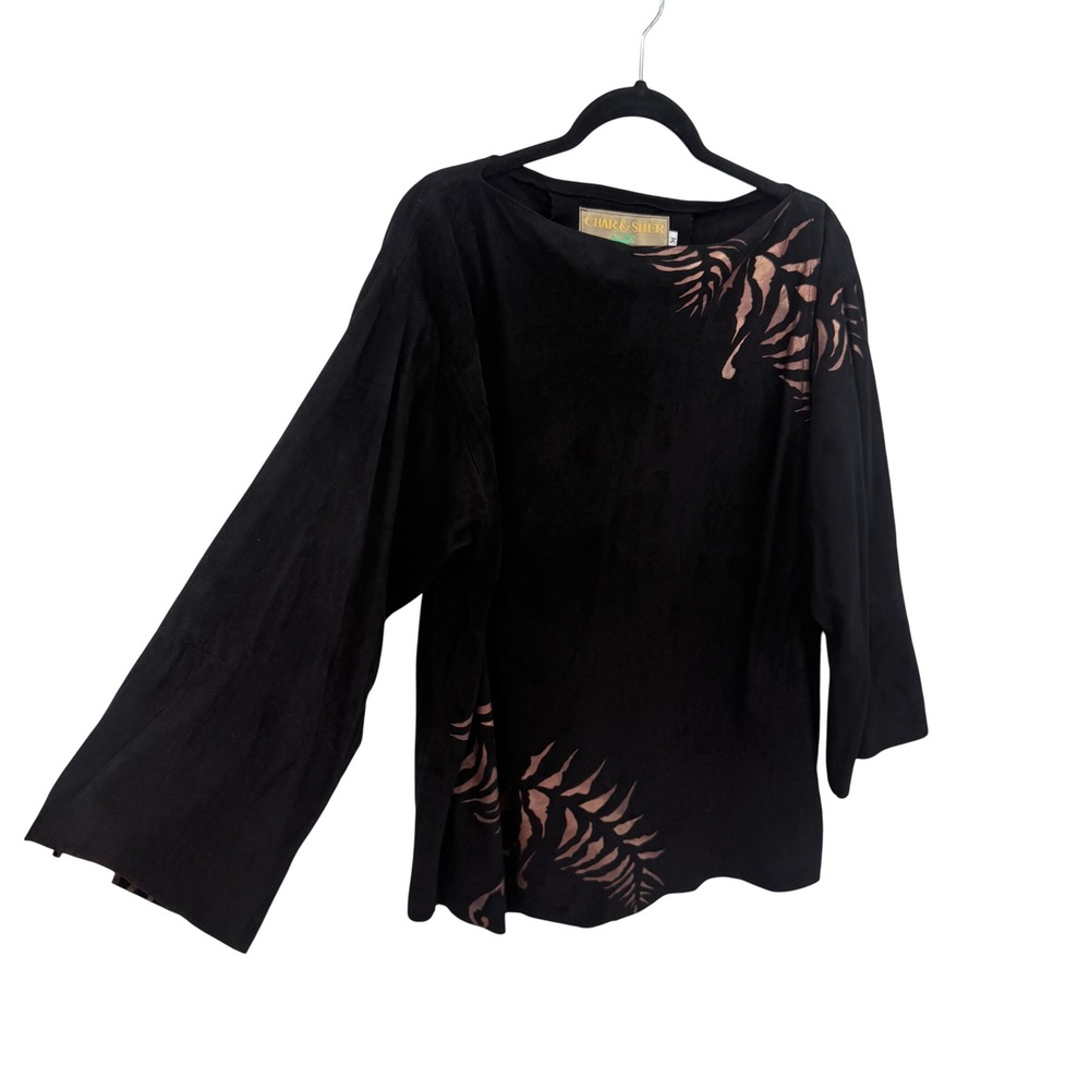 Vintage Char & Sher Mister Frank Black Faux Suede Metallic Leaf Top Medium